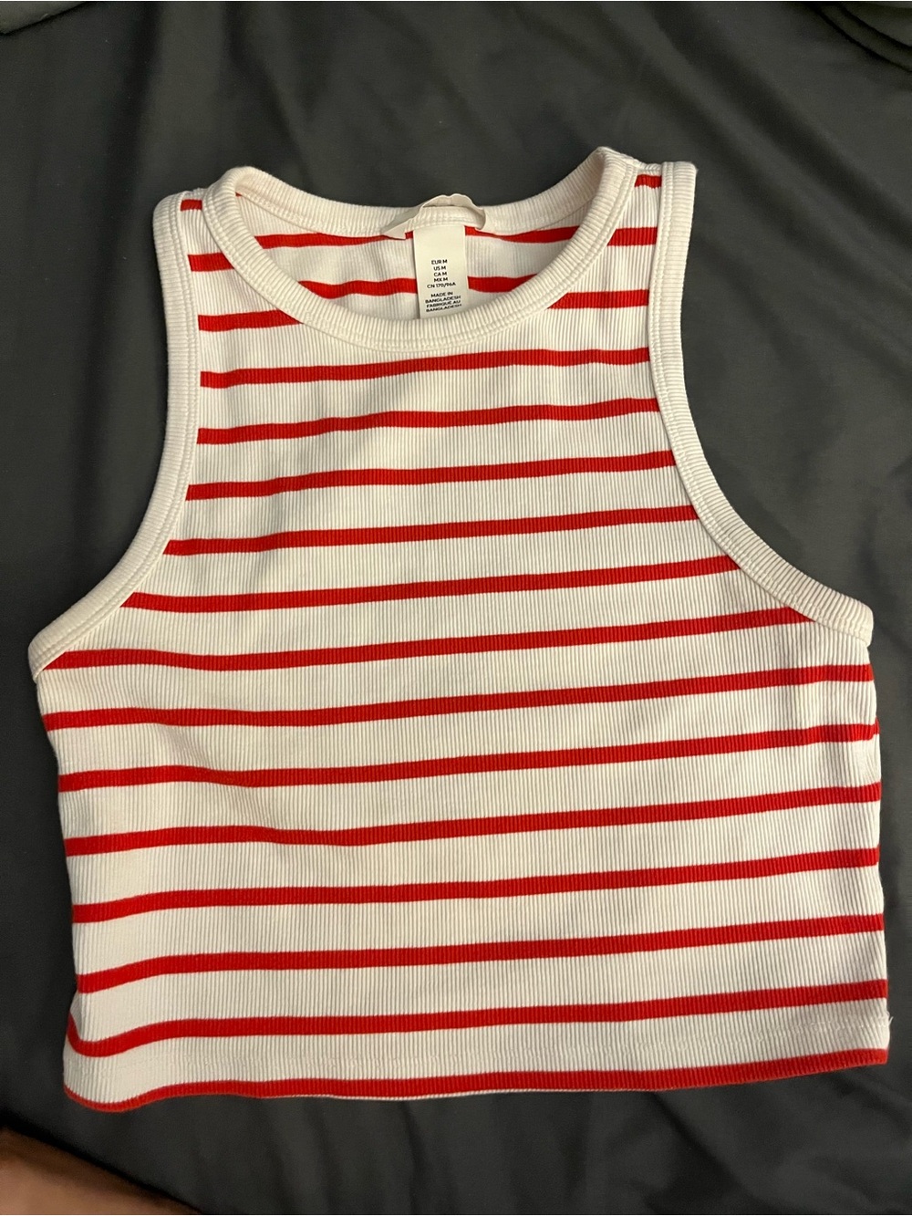 H&M Red & White Striped Ribbed Crop Tank - Picture 2 of 3